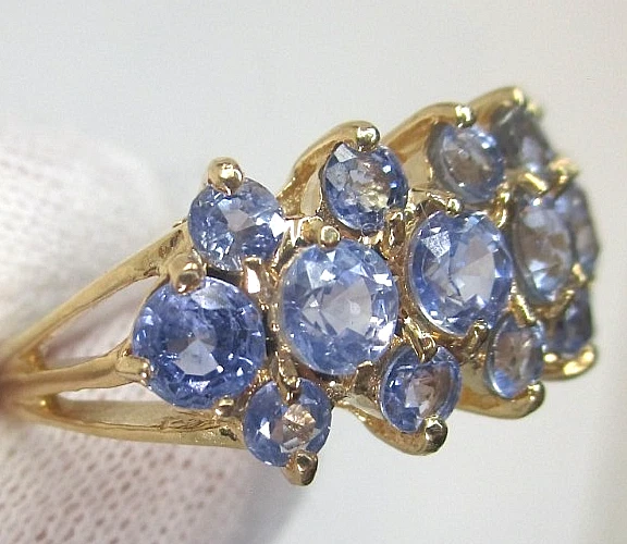 Anillo banda vintage de tanzanita de oro amarillo de 14 k 2,25 quilates TW tanzanita natural talla 8,5 Foto 3 de 4