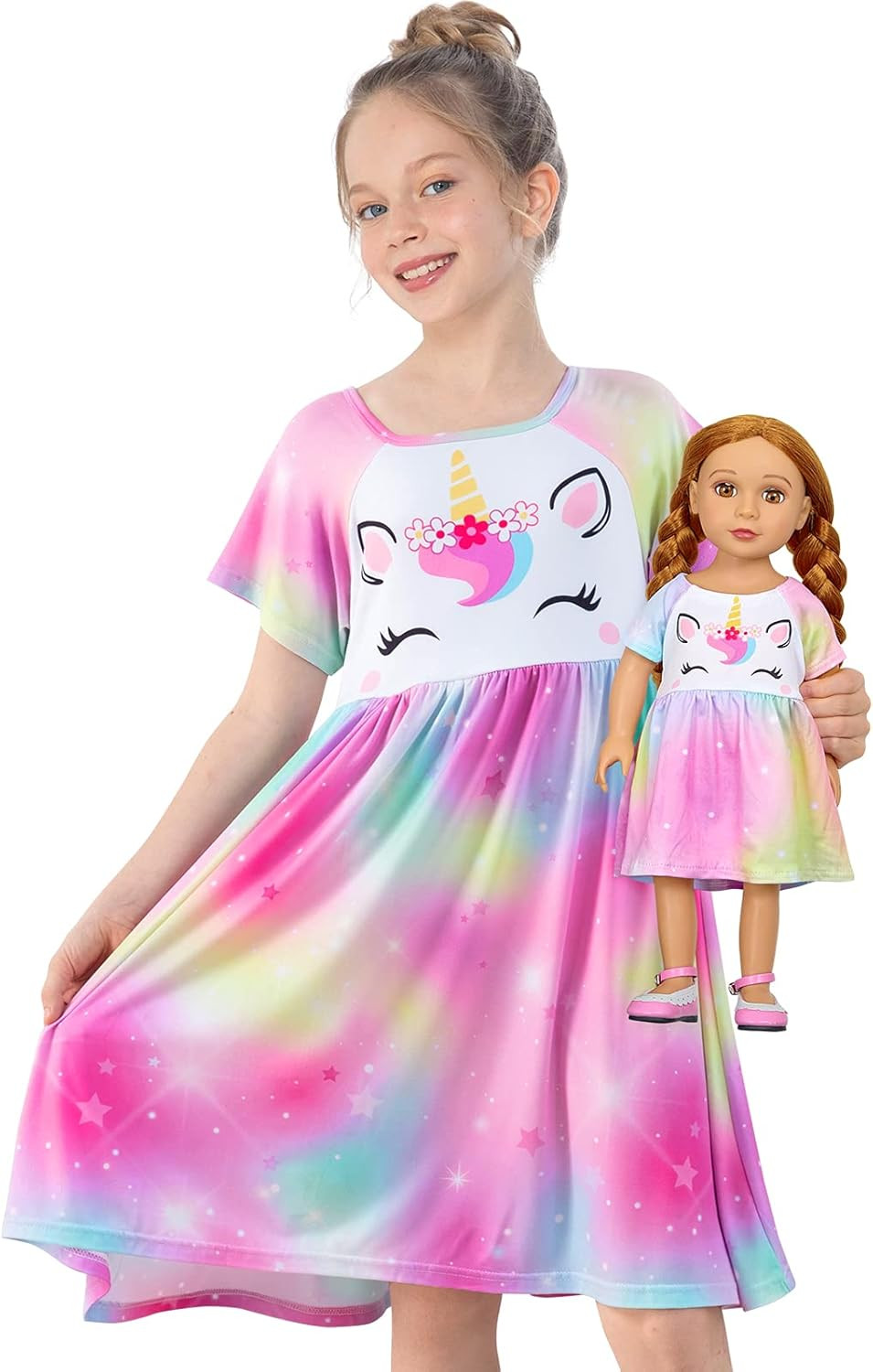 Doll and Girl Matching Nightgown Unicorn Outfit Pajamas Nigh