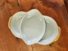 FIRE KING DELPHITE TURQUOISE MILKY BLUE GLASS RELISH DISH GOLD TRIM VINTAGE