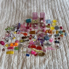 Huge Lot of Barbie Kitchen Food  Accessories  More 125 Pieces Purses Chairs I