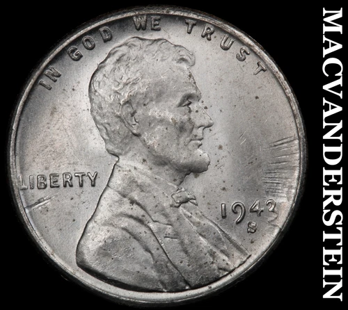 1943-S Lincoln Wheat Cent- Obverse Planchet Flaw- Choice Gem Brilliant Unc #J339