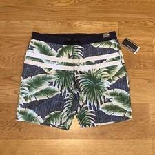 NEW ROUNDTREE  YORKE Green Grey Palm Leaf Swim Trunks Board Shorts Mens Size XL