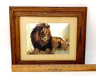 Carole Hoss 1980 Wood Framed Art Foil Glistening Foil Print African Savanah Lion
