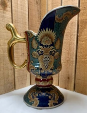 Decorative Oriental Accent Pitcher Ewer Vase with Handle 9 3/8" No Cracks Chips