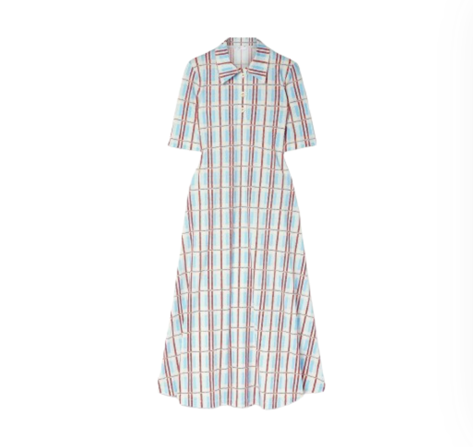 Rosetta Getty Plaid Cotton Jersey Polo Midi Shirtdress, Women's, XL, Casual & Work Dresses Shirtdresses Button-Down Shirt Dresses