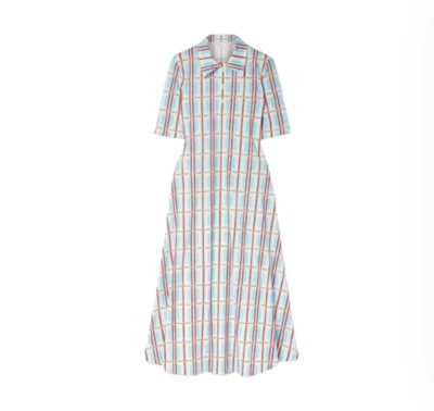 NWT ROSETTA GETTY + Net Sustain Jersey Midi Shirt Dress Womens XL Blue Plaid New