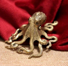 Brass Octopus Figurine Small Statue Home Office Decoration Animal Toys Gifts