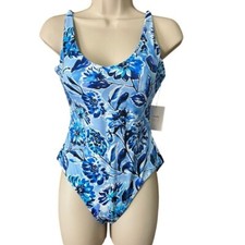 Andie Swim Floral Blue 1 Piece Swimsuit M New With Tags   The Bala  Sustainable