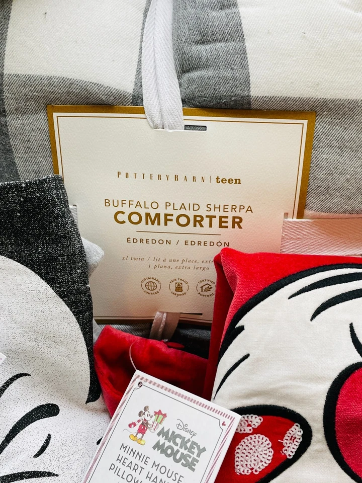 Juego de sábanas jaspeadas Pottery Barn Teen Mickey Mouse Plus Sherpa Set Twin XL NUEVO CON ETIQUETAS Foto 3 de 4