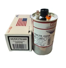 55 + 5 MFD AmRad Run Capacitor- Latest Model 370/440VAC - Genuine USA Made