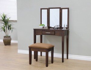 Dark Wooden 3 Piece Bedroom Vanity Set Mirror Bench Drawer ...