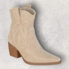 LADIES WOMENS BLOCK HEEL ZIP UP FAUX SUEDE WESTERN TEXAS COWBOY ANKLE BOOTS SIZE