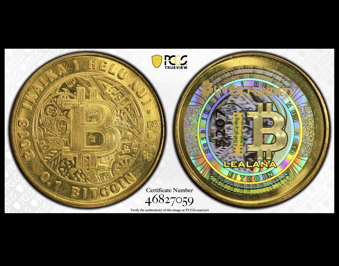 2013 LEALANA .10 Bitcoin (BTC) Casascius Buyer Funded Gold Shield PCGS MS67  | eBay