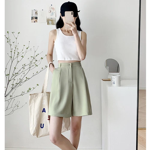 Dama Traje Informal Pantalones Cortos Rectos Pierna Ancha Culotte Suelto Cintura Alta Oficina Verano - Imagen 16 de 29