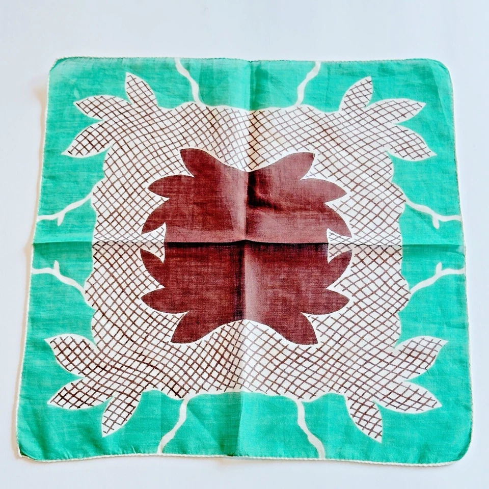 Pañuelo Vintage Pañuelo Estampado Abstracto Moderno MCM Verde Marrón Algodón 11.5" Foto 2 de 4