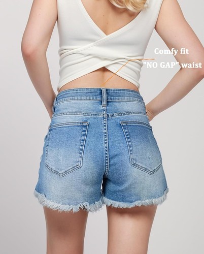 Jean Shorts Womens High Waisted Ripped Denim Large, Ripv2-blue - Picture 3 of 7