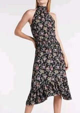 NWT Express Floral High Neck Smocked Waist Midi Dress Size M $88 Retail