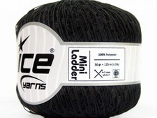 Black Mini Ladder Yarn 58246 Ice Solid Black Ribbon Trellis Yarn 50gram 136yd