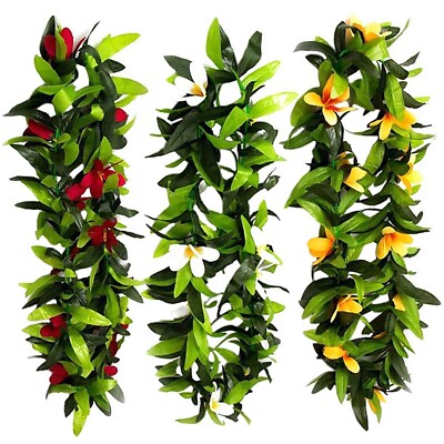 DALJIAFA Hawaiian Leis Tropical Luau Hawaii Necklace Women Flower Green Leaf ...