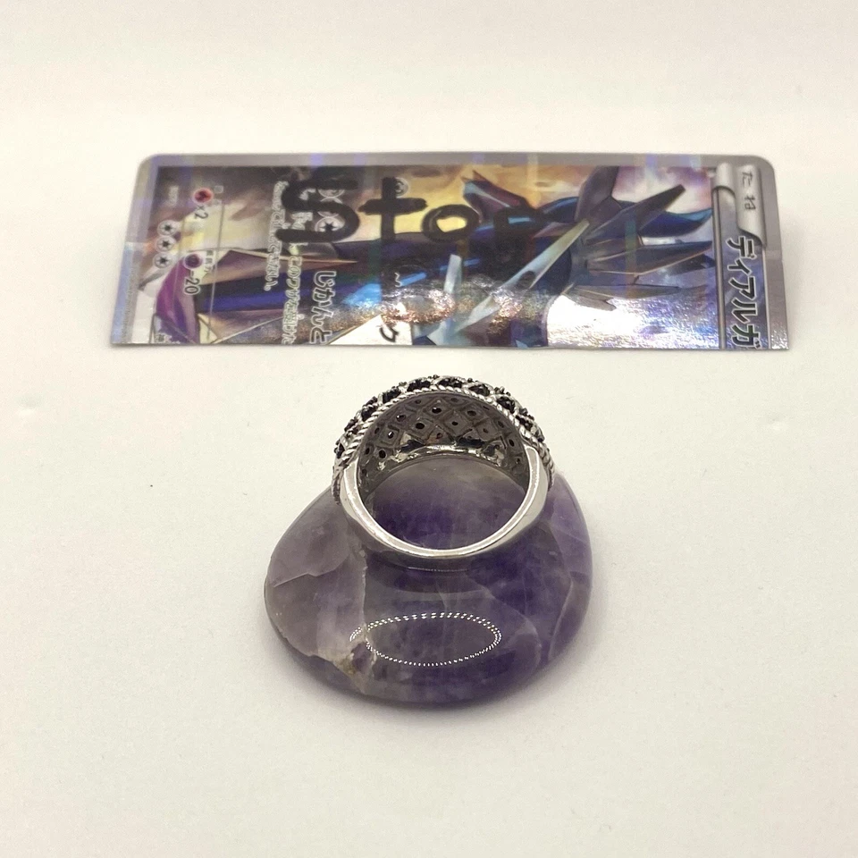 Anillo de plata de ley 925 con diamantes negros para hombre - talla 7-5,7 g Foto 4 de 4