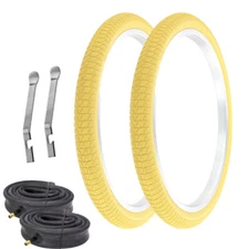 PRO+ TIRES 20 x 1.75 YELLOW P-1064 W/ HEAVYDUTY TUBES & TIRE LEVERS