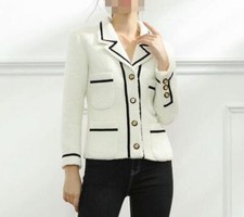 Womens Long Sleeve Tweed Buttons Blazer Fashion Lapel Collar Jacket Office Coats