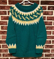 Vtg 60s 70s ICELANDIC NORDIC Wool COWICHAN Knit SWEATER Adult LARGE Hand Made EX