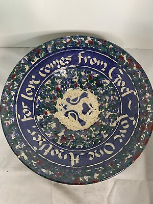 #ad vintage stoneware signed bowl “Love One Another For Love Comes From God” 12”Wide $25.00