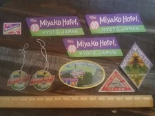 Collection 9 Japan Vintage 1940's Luggage Labels, Atamii, Tokyo, Kinugawa, Nara