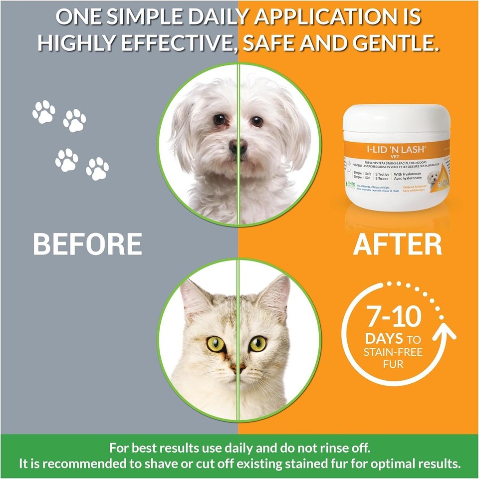 ILID ’N LASH Vet Dog Eye Wipes Best Tear Stain Remover for Dogs (60