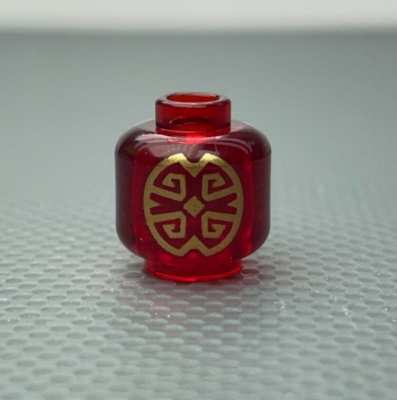LEGO Trans Red Minifigure Head Gold Oriental Pattern Ninjago