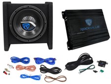 Rockville RV8.1A 400w 8" Loaded Car Subwoofer Enclosure+Mono Amplifier+Amp Kit