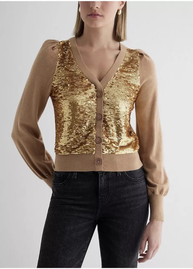 NWT Express Women s Sequin Long Sleeve Button Front Cardigan