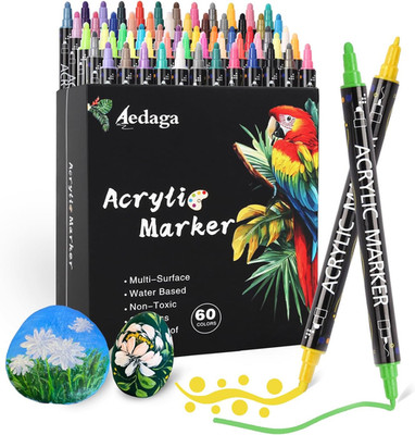 60 Farben Acrylstifte Set Mit Doppelspitze, Acrylic Marker (Feine & Runde Spitze