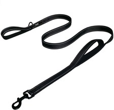 6 ft Black Dog Leash with Padded Dual Handles Reflective Nylon Training Lead