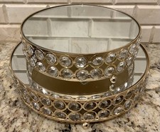 Gold 8  Round Mirror Footed Cake Stand with Crystals for Weddings  Parties