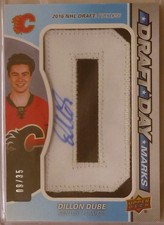 Dillon Dube 2018-19 SP Game Used Draft Day Marks Autograph Patch /35 Calgary