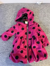Penelope Mack LTD Girls Hooded Pink Fleece Lining Polka Dots Coat Size 24 Months