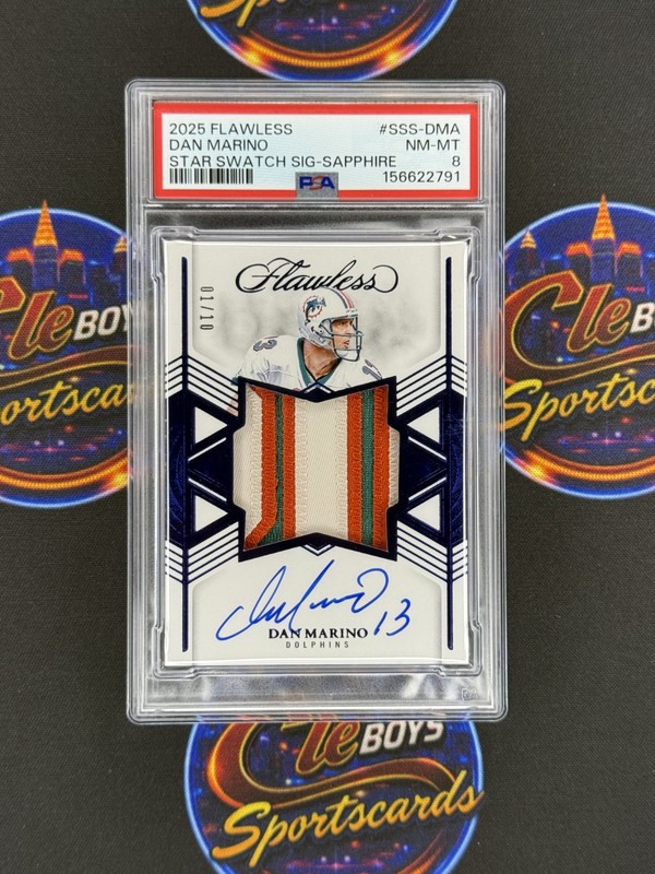 Dan Marino 2025 Panini Flawless Star Swatch Patch Auto Sapphire /10 PSA 8 HOF