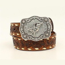 Nocona Kids Floral Embossed Bull Rider Leather Belt N4436208, Size 30, NWT