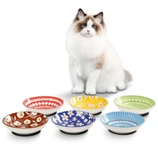 Fairy Tales Colorful Ceramic Cat Bowls Set of 6 - Feeding Dishes Wi... Fast Ship