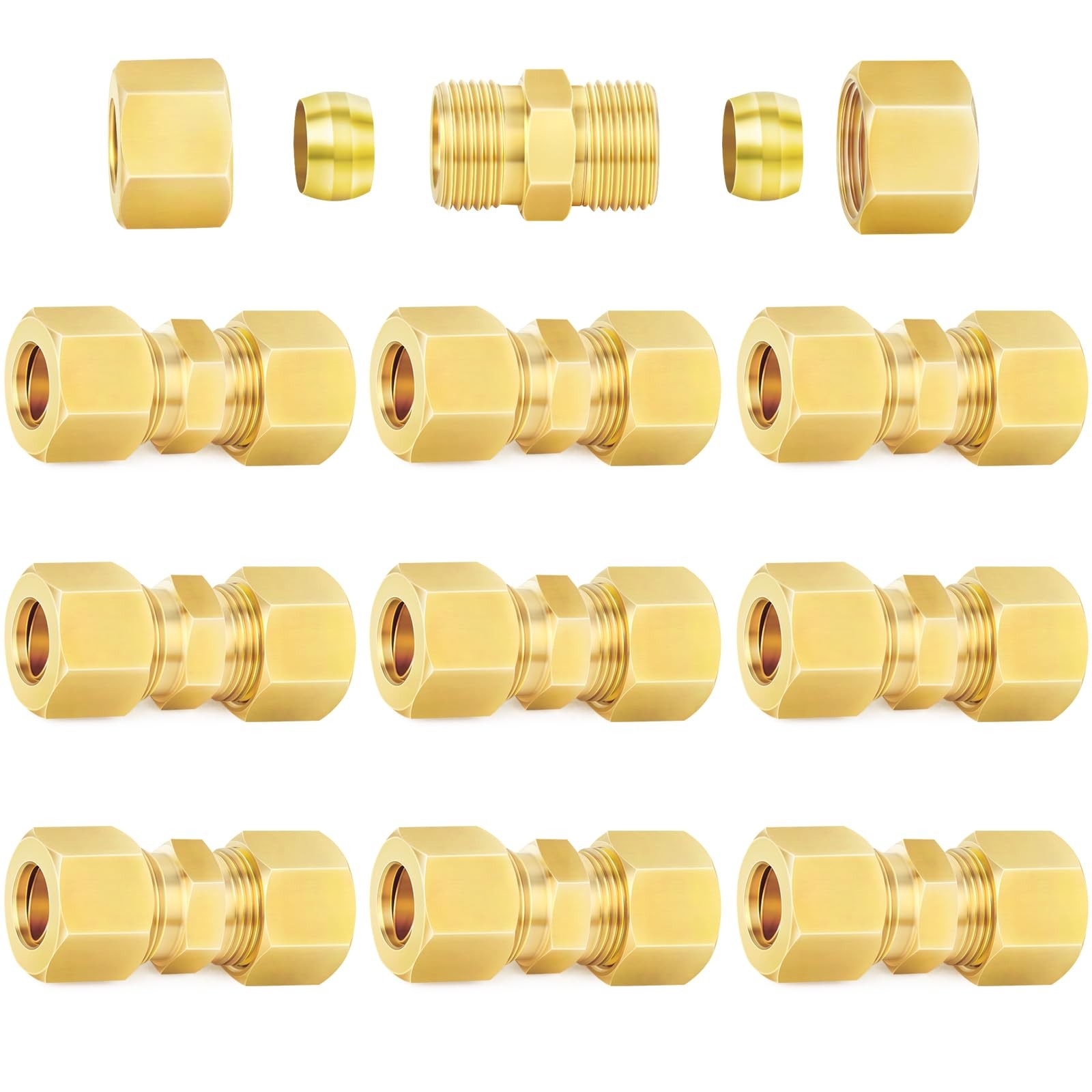 ChillWaves Brass Compression Tube Fitting, 1/4" OD x OD, Yellow