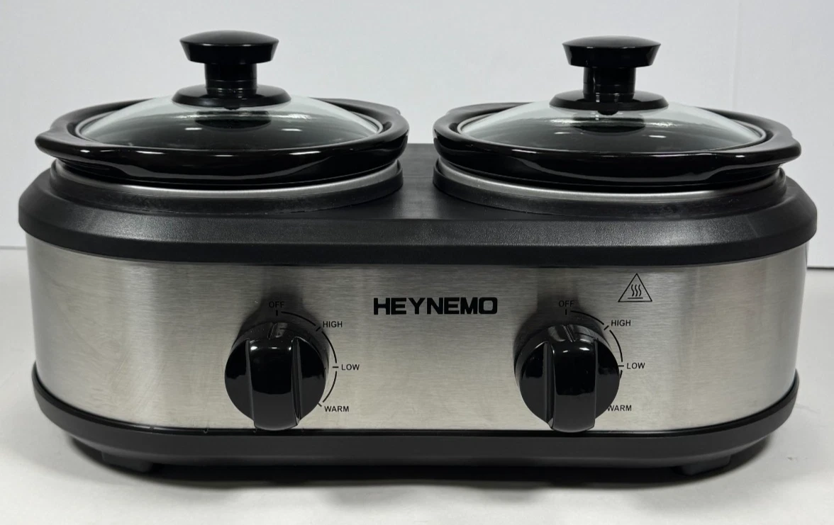 HEYNEMO Double Slow Cooker Buffet Server & Warmer Dual 2-Pot Tested Working EUC