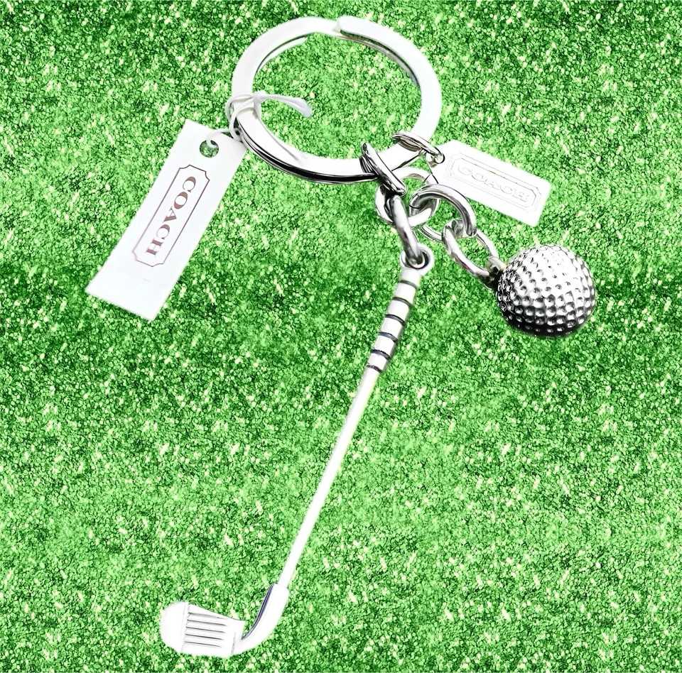 Chaveiro estilo taco de golfe e bola de golfe prata níquel Coach novo com etiquetas #: F93063 - Imagem 2 de 4