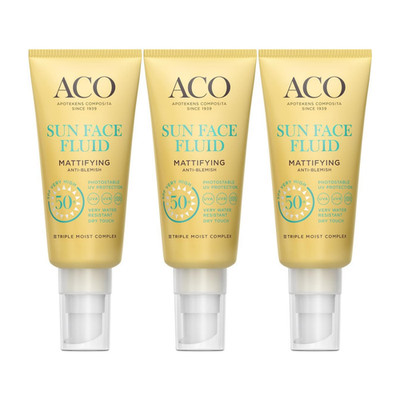 3x ACO Sun Mattifying Face Fluid SPF50 40ml Oil-Control Sonnencreme für empfi...