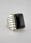 Vtg Ray Jack Navajo Sterling Silver Black Onyx Rectangle Stamped Men's Ring