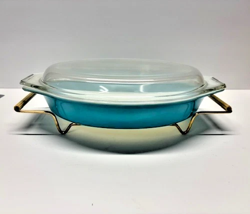 Vintage Pyrex Turquoise Baking Dish/Casserole With Stand - 1.5 Qt-Princess Line
