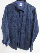 Kilburne & Finch Blue Paisley Long Sleeve Flip-Cuff Button-Up Shirt 2XL