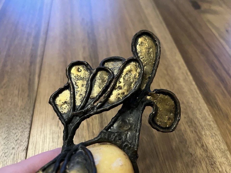 Emaus Brutalist Bird Sculpture with Marble Alabaster Egg Mexico Modernist Metal - Image 4 of 4