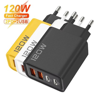 120W 4-Port USB Type C Quick Charge 3.0 Wall Charger for Mobile Devices